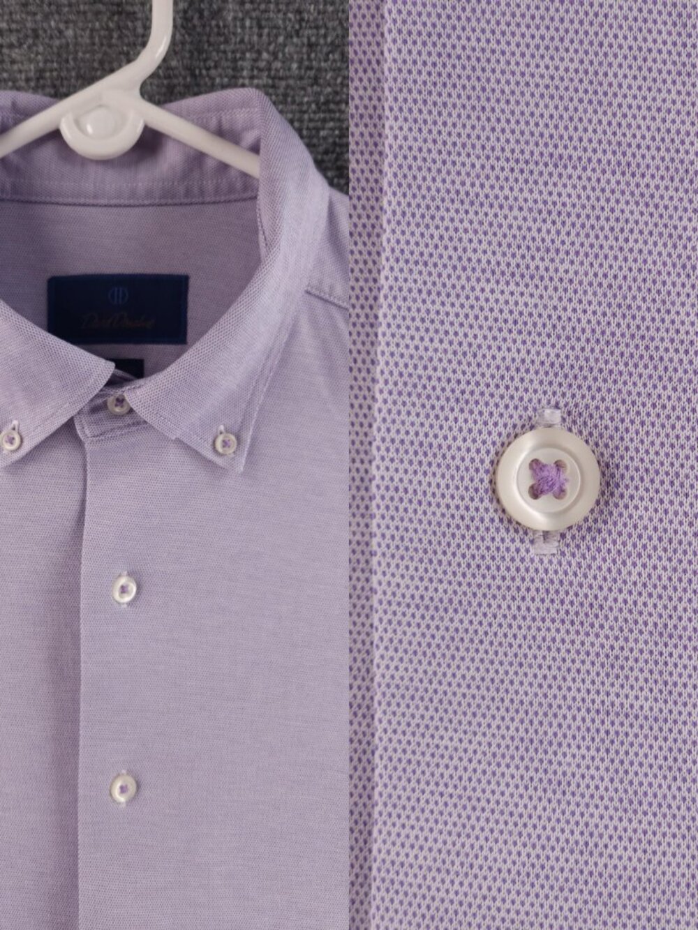 David Donahue Fusion Knit Button-Down 100% Cotton Geometric Large Purple Shirt